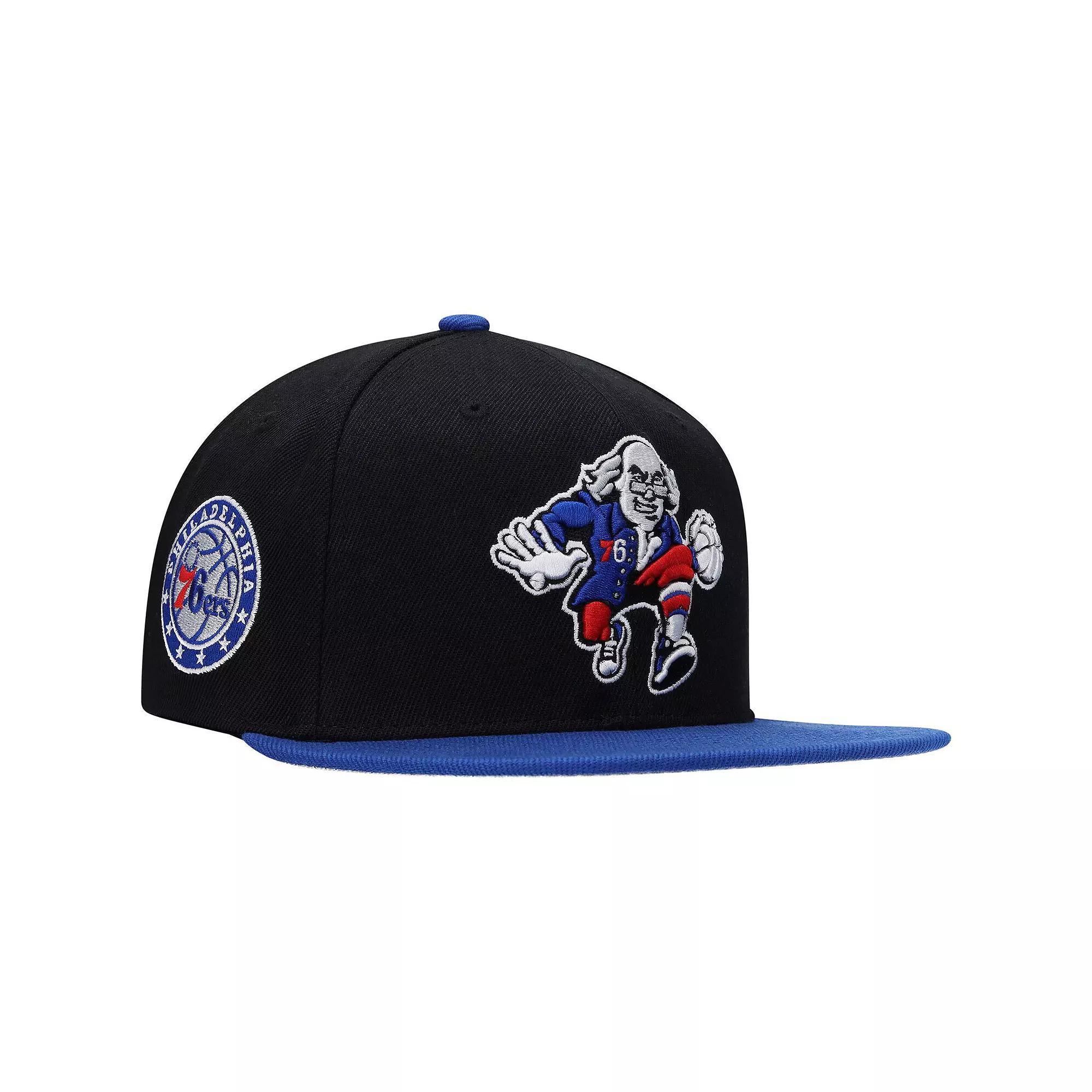Mens Mitchell & Ness Black/Royal Philadelphia 76ers Side Core 2.0 Snapback Hat Product Image