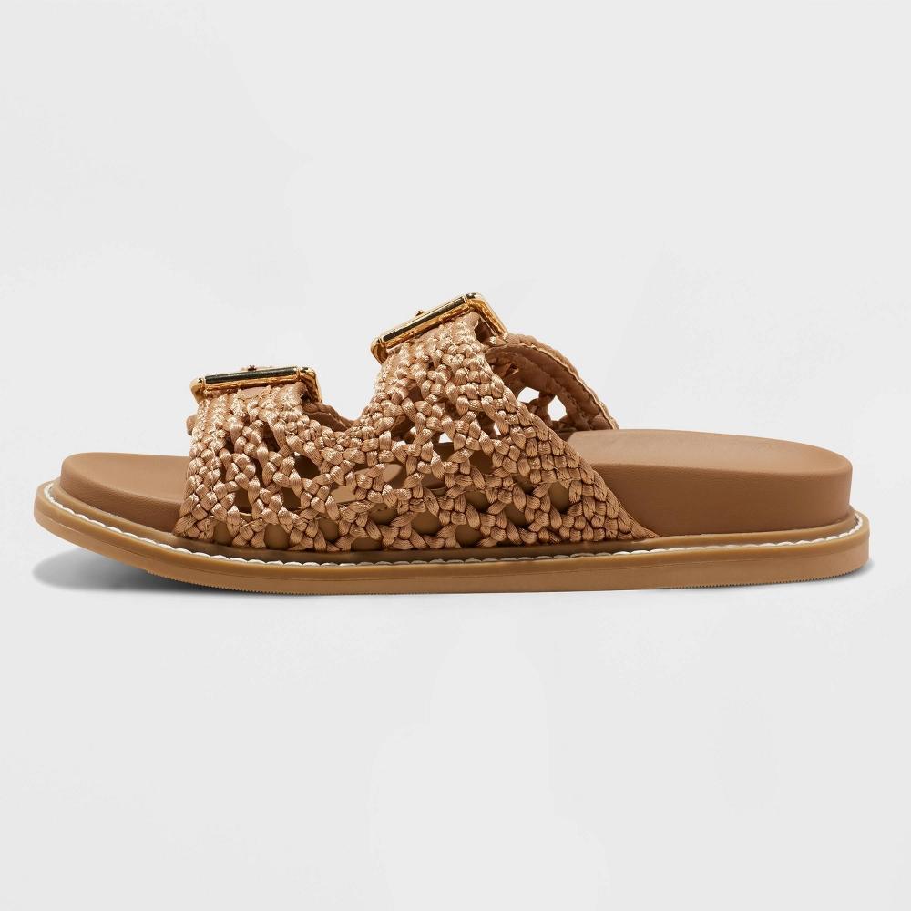 Womens Kylie Woven Two Band Footbed Sandals - Universal Thread Tan 7.5: Slip On, Open Toe, Medium Width Product Image