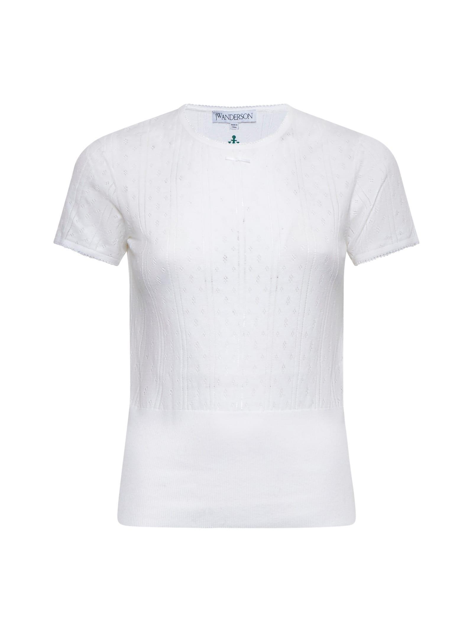 JW ANDERSON Cotton Pointelle-knit T-shirt In White Product Image