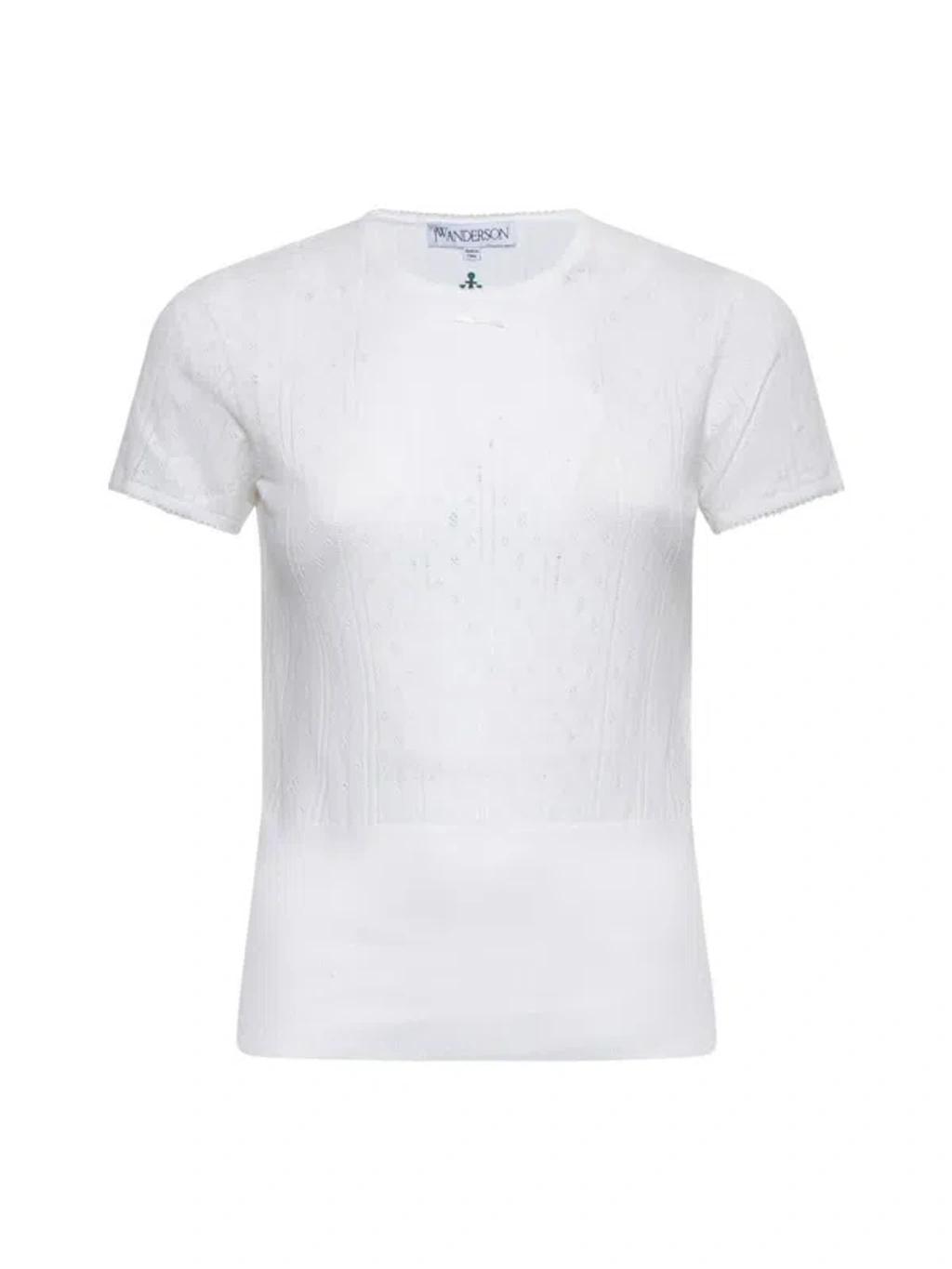 JW ANDERSON Cotton Pointelle-knit T-shirt In White Product Image