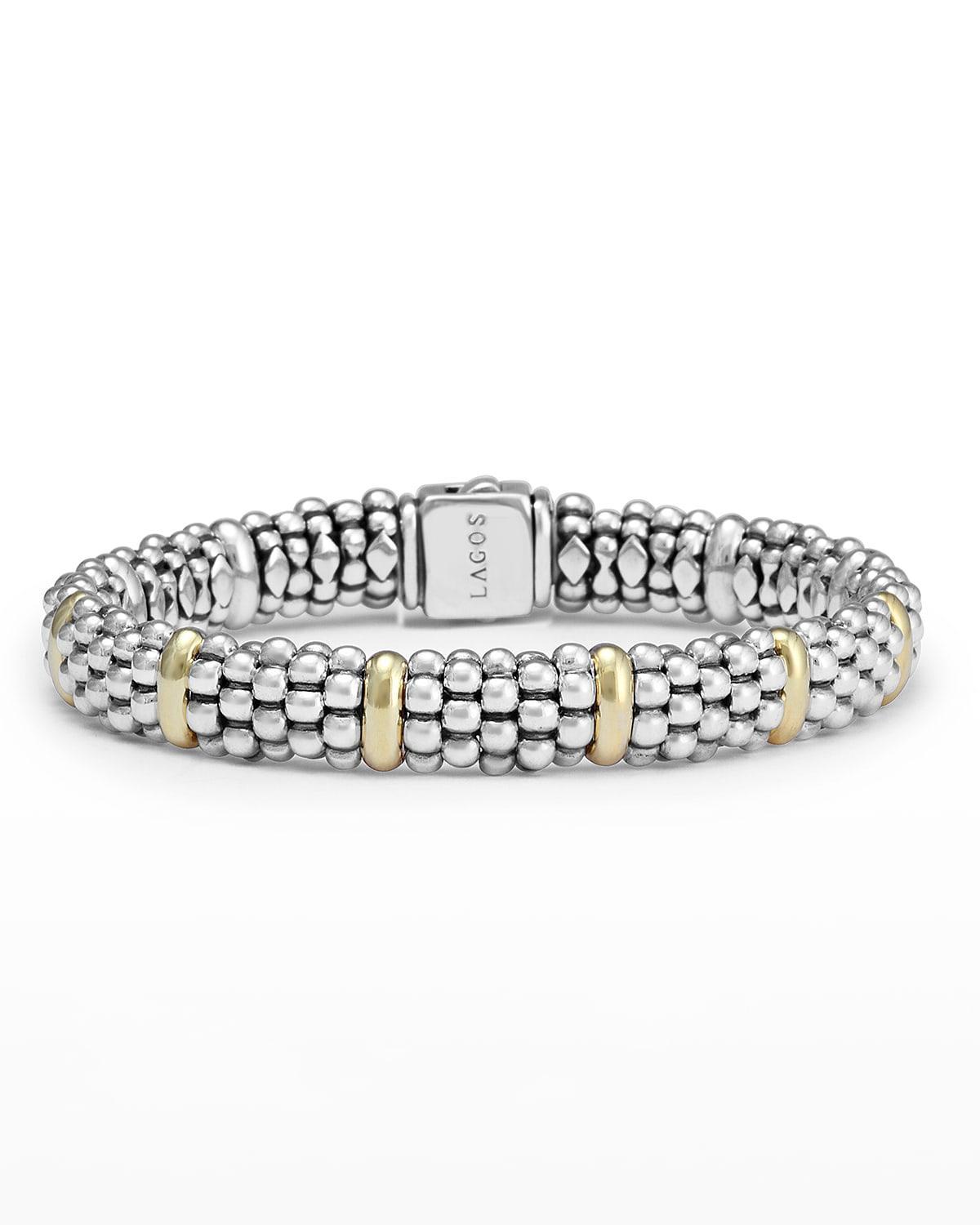 Lagos Sterling Silver & 18K Yellow Gold Caviar Beaded Oval Bracelet Product Image