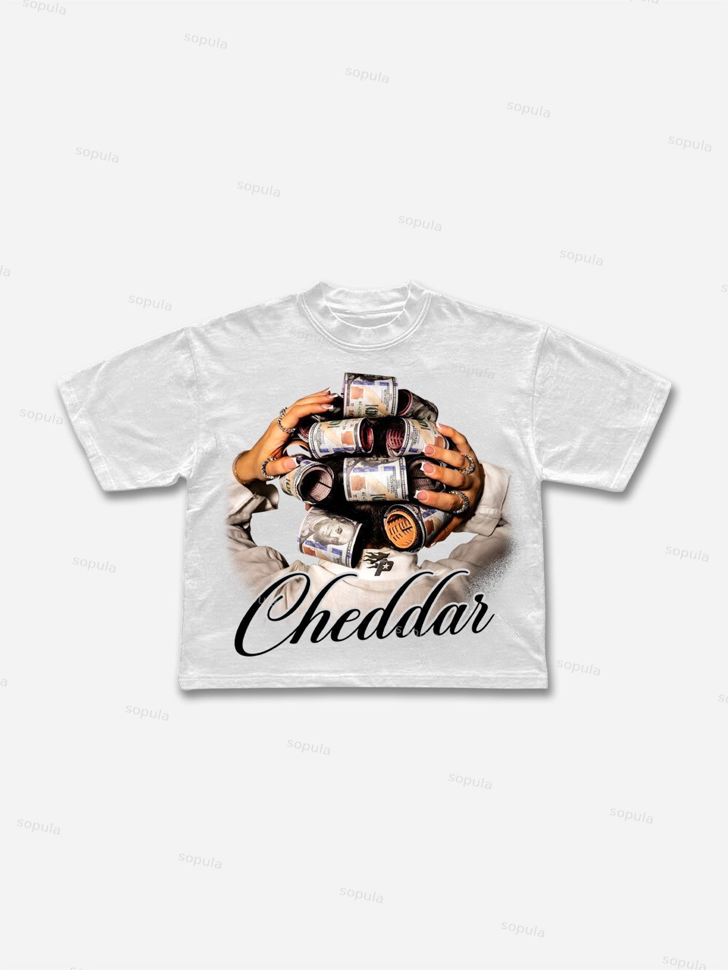 Cheddar' Street Money Big Head Character Graphic Cropped T-shirt Product Image