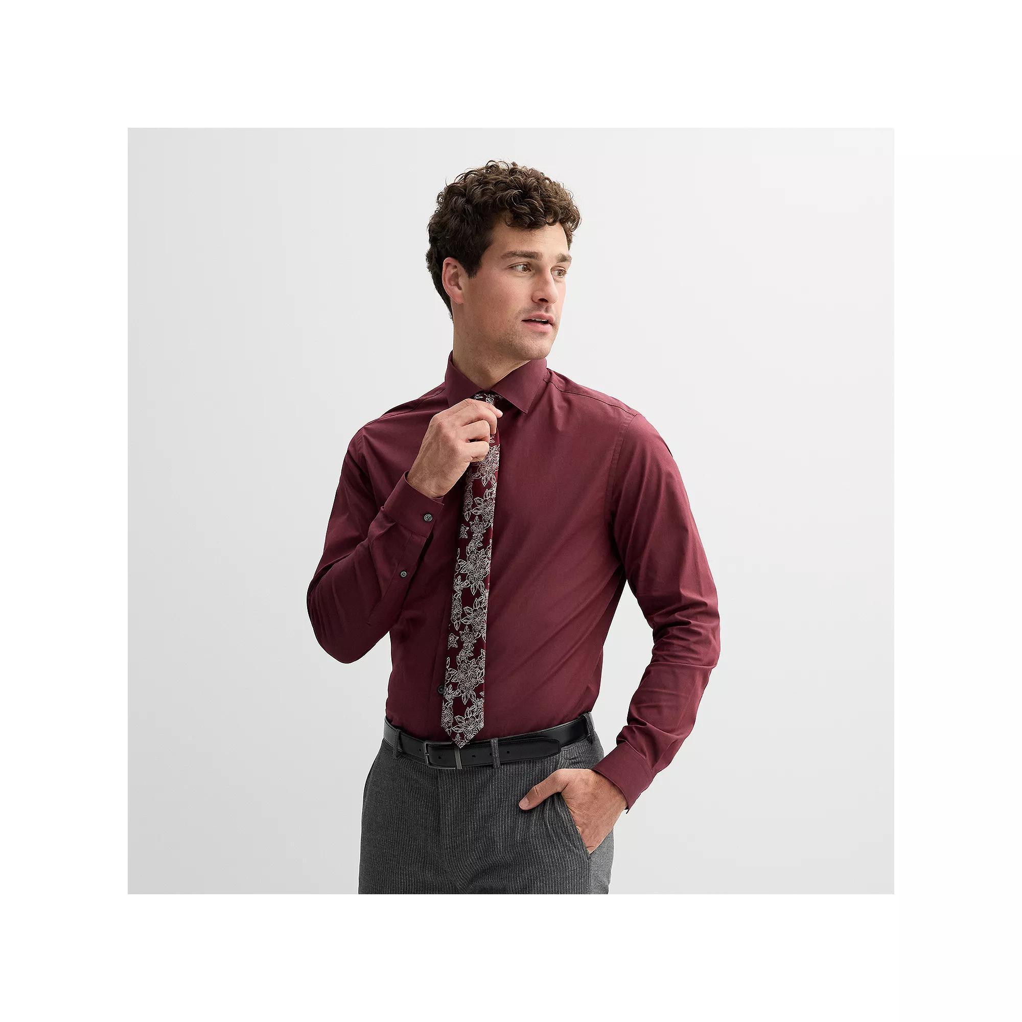 Men's Apt. 9® Premier Flex Solid Regular-Fit Wrinkle Resistant Dress Shirt, Size: Small 32-33, Red Product Image