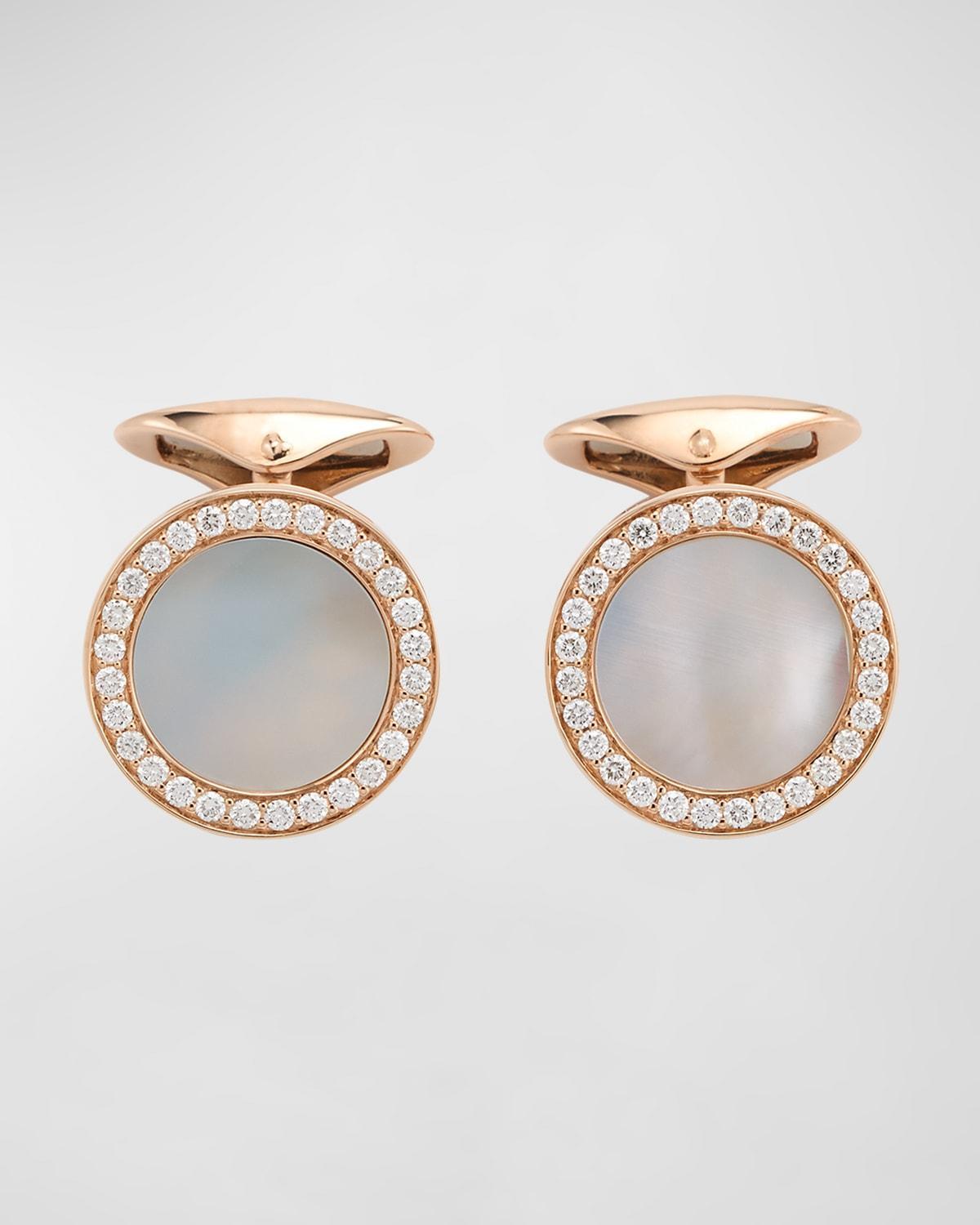 Mens 18K Rose Gold Mother Of Pearl and Diamond Cufflinks Product Image