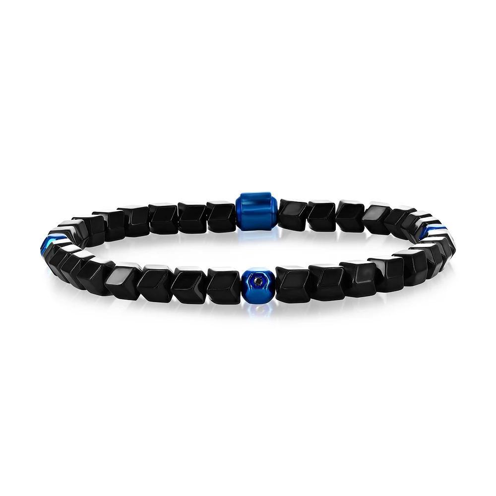 Metallo Multi-Cut Beaded Bracelet, Men's, Size: 8.5", Black Blue Tone Product Image