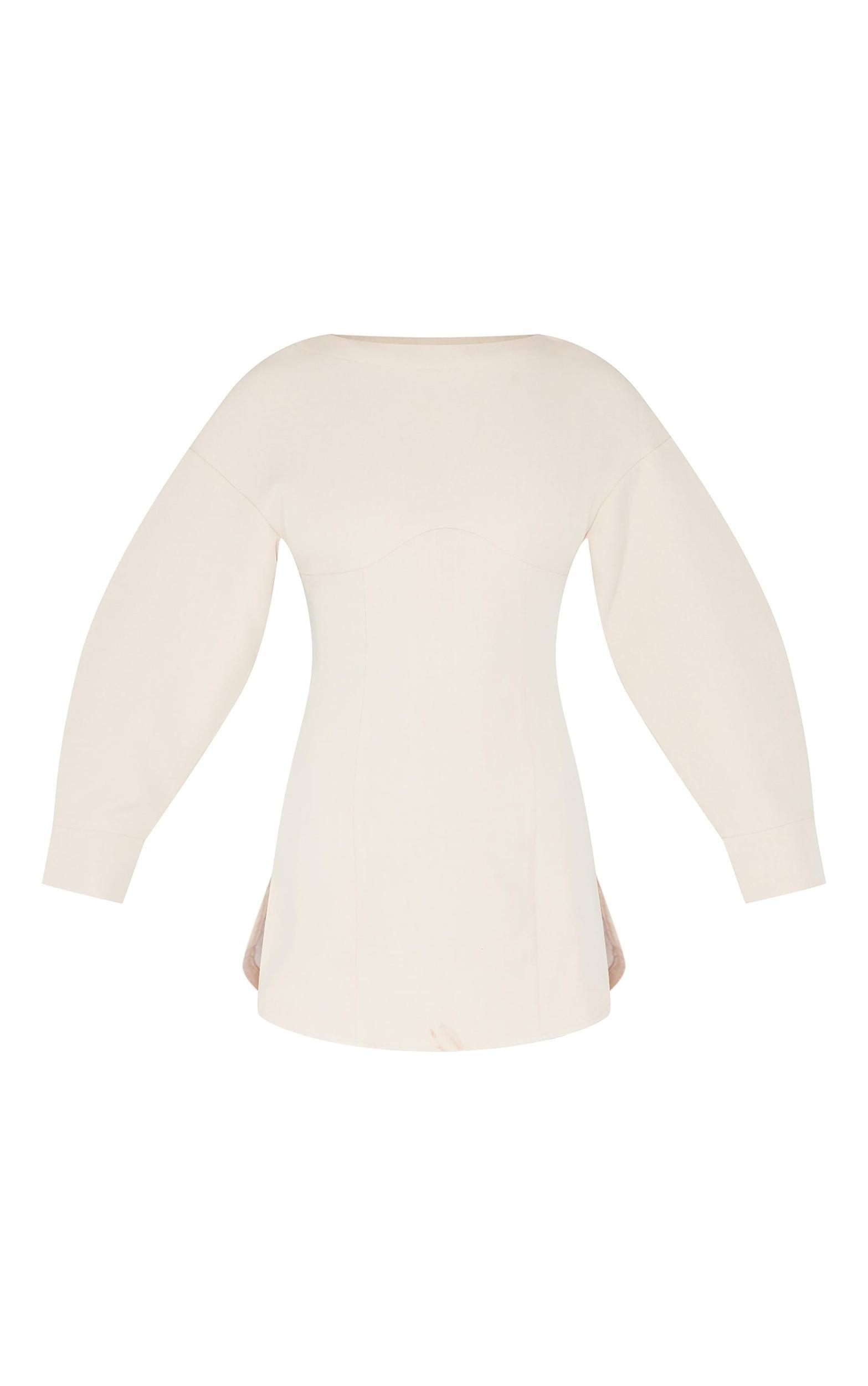Beige Tailored Long Sleeve Shift Dress Product Image