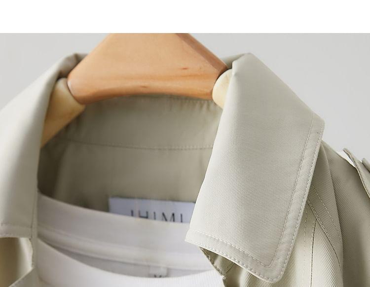 Lapel Collared Plain Double-Breasted Drawstring Waist Trench Coat Product Image