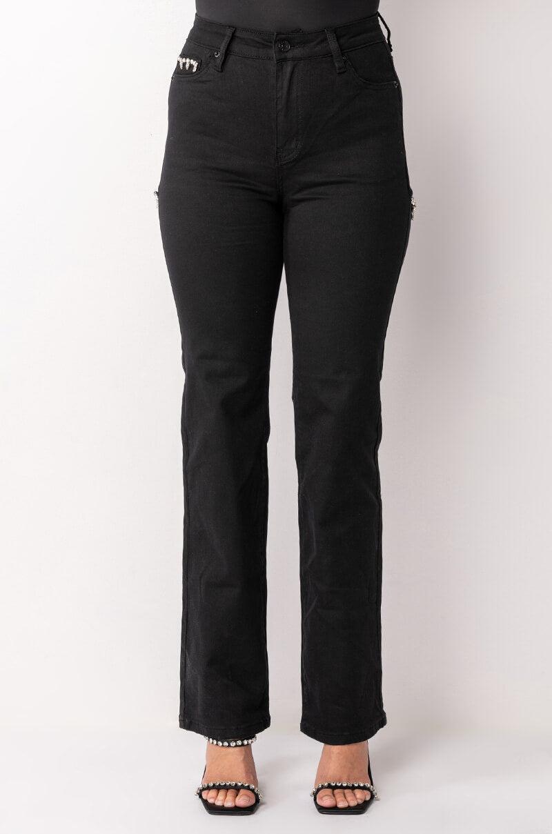 RAVENNA RHINESTONE PEEKABOOTY FLARED JEANS Product Image