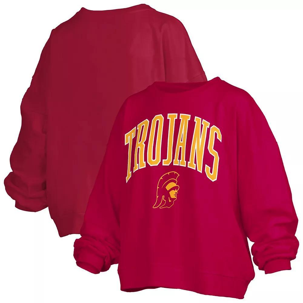 Women's Pressbox Cardinal USC Trojans Janise Arch Over Logo Waist Length Oversized Pullover Sweatshirt, Size: Large, Red Product Image