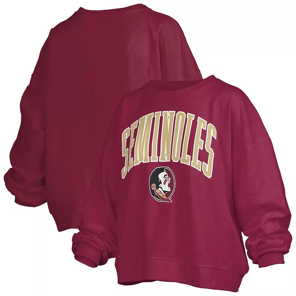 Women's Pressbox Garnet Florida State Seminoles Janise Arch Over Logo Waist Length Oversized Pullover Sweatshirt, Size: XL, Red Product Image