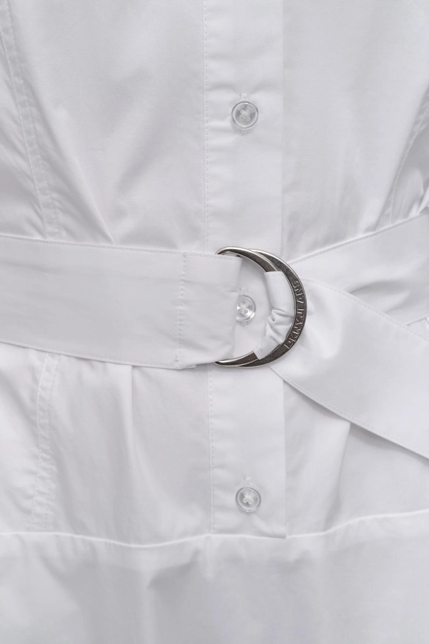 SLEEVELESS BUTTON FRONT POPLIN DRESS WITH SELF BELT Product Image