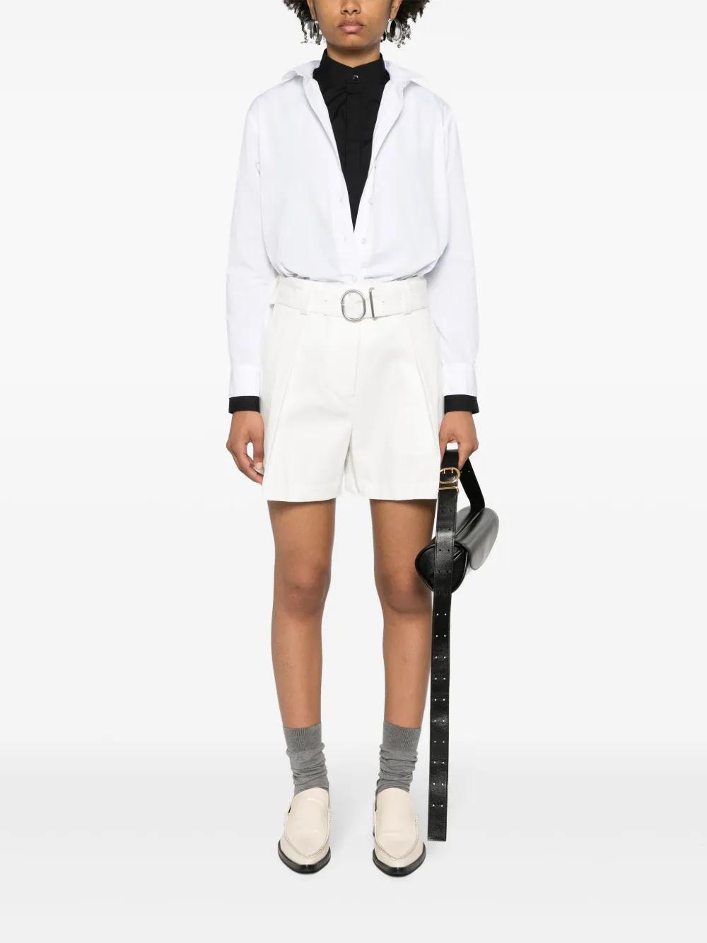 JIL SANDER Pleat-detail Belted Cotton Shorts In White Product Image