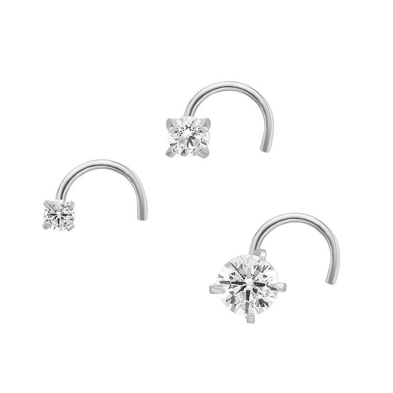 Lila Moon 14k Gold 3-Pair Cubic Zirconia Screw Post Nose Stud Set, Womens Product Image