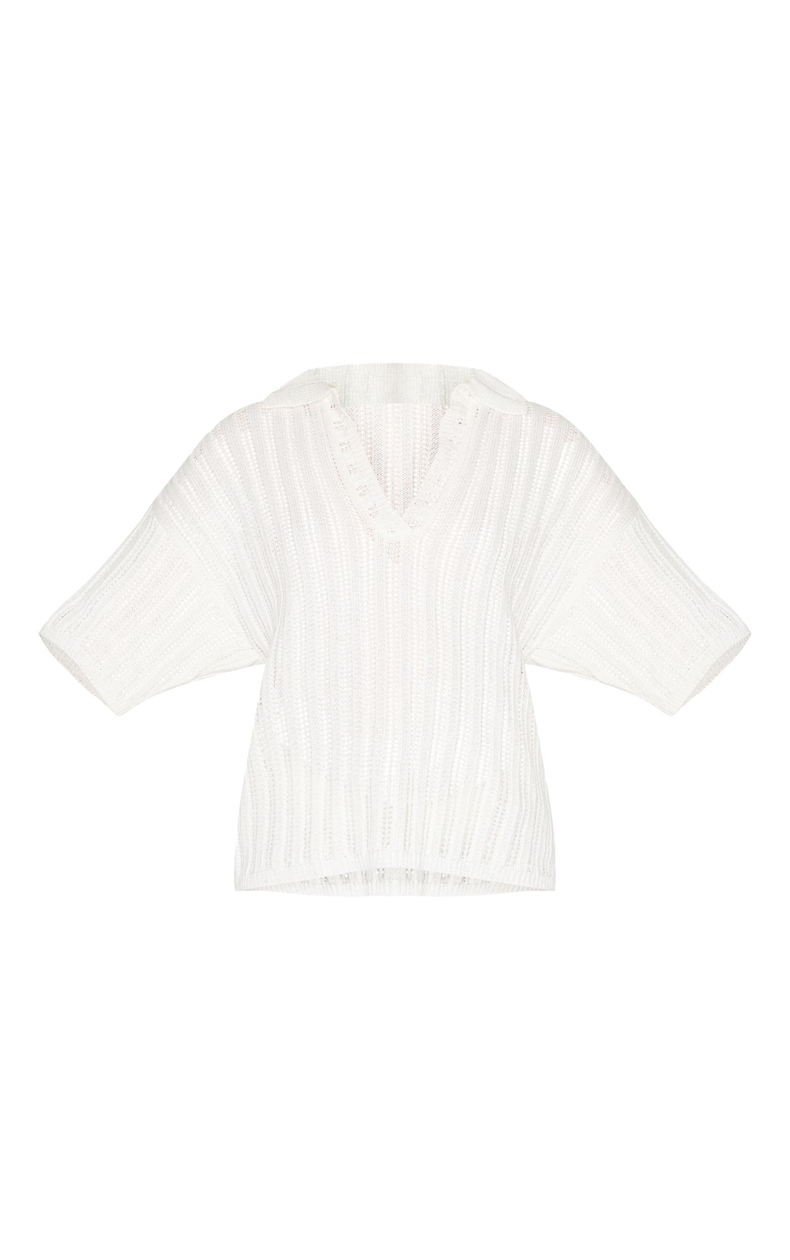  Cream Crochet Rugby Knit Top Product Image