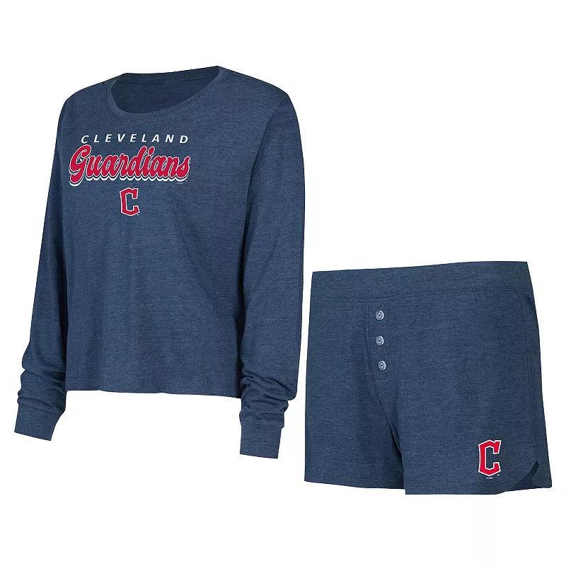 Womens Concepts Sport Navy Cleveland Guardians Meter Knit Long Sleeve T-Shirt & Shorts Set Grd Blue Product Image
