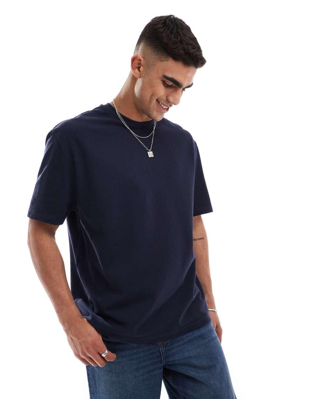 ASOS DESIGN oversized pique t-shirt in navy Product Image