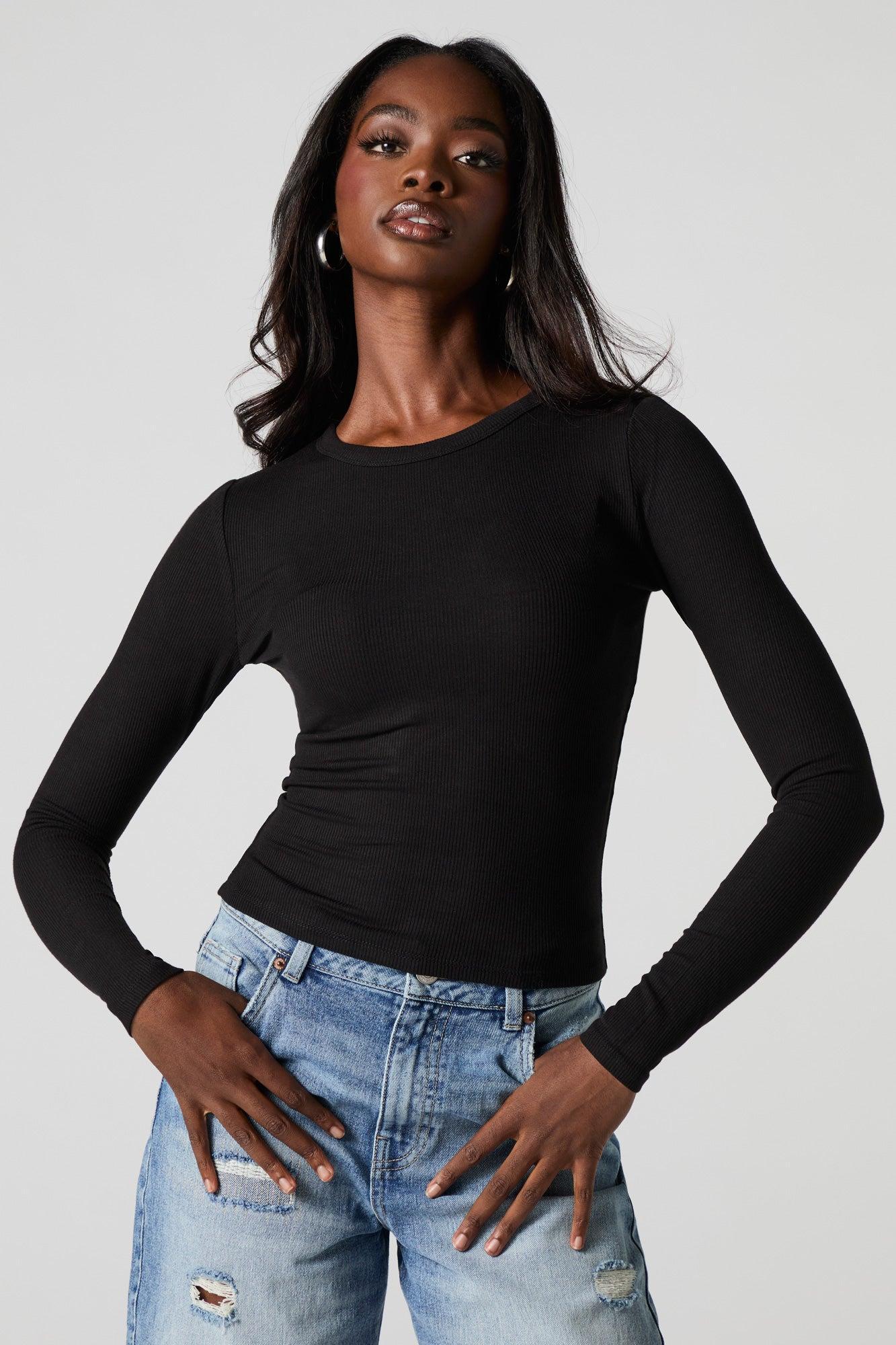 Ribbed Long Sleeve Skimmer Top Female Product Image