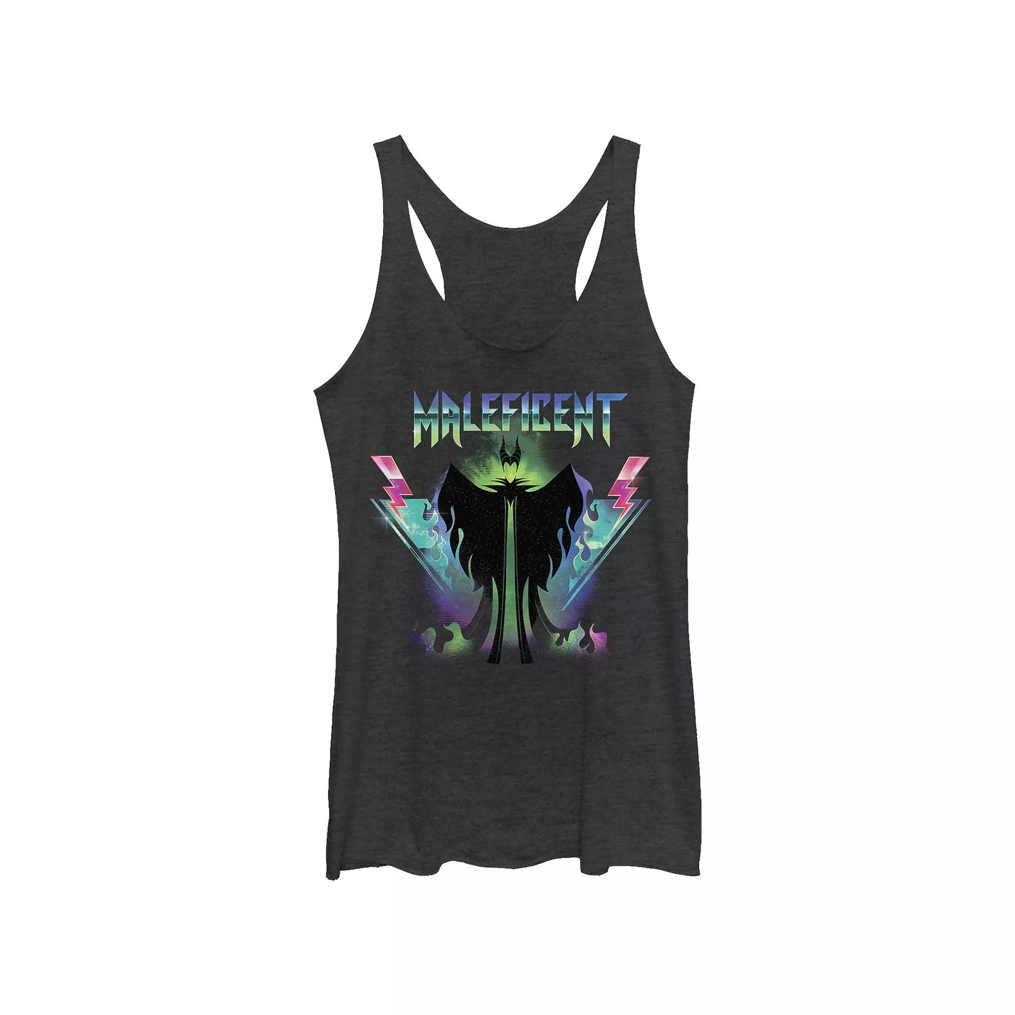 Disney Villains Sleeping Beauty Maleficent Rock Poster Juniors' Tri-Blend Racerback Tank Top, Girl's, Size: XS, Black Grey Product Image