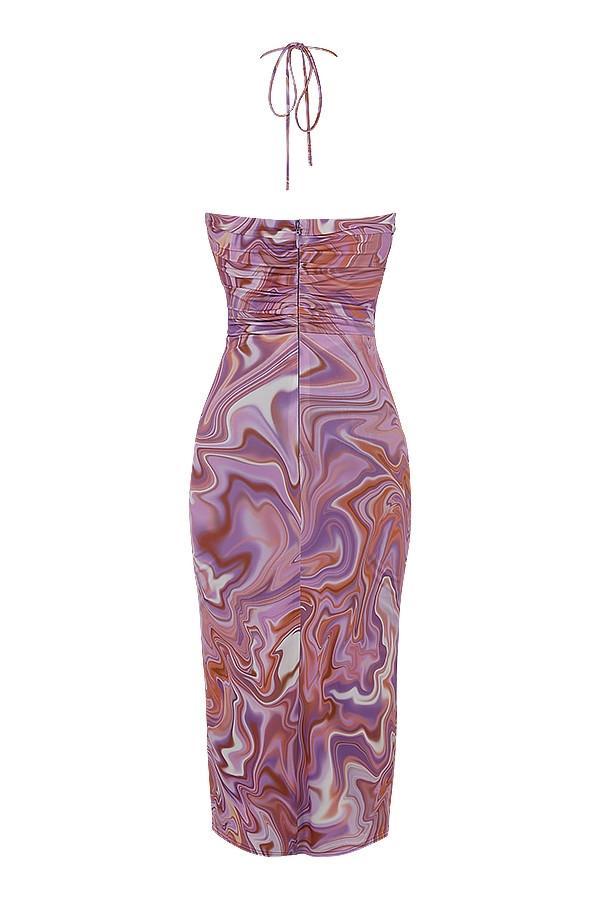Kasia Purple Swirl Cutout Midi Dress Product Image