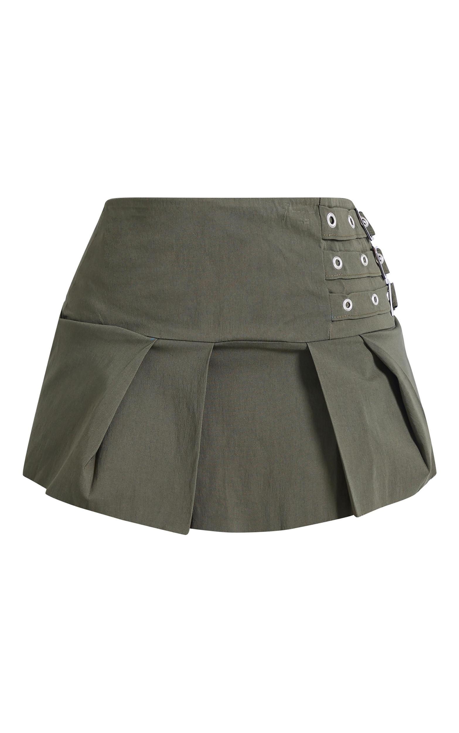 Petite Khaki Micro Mini Stretch Woven Pleated Skirt Product Image