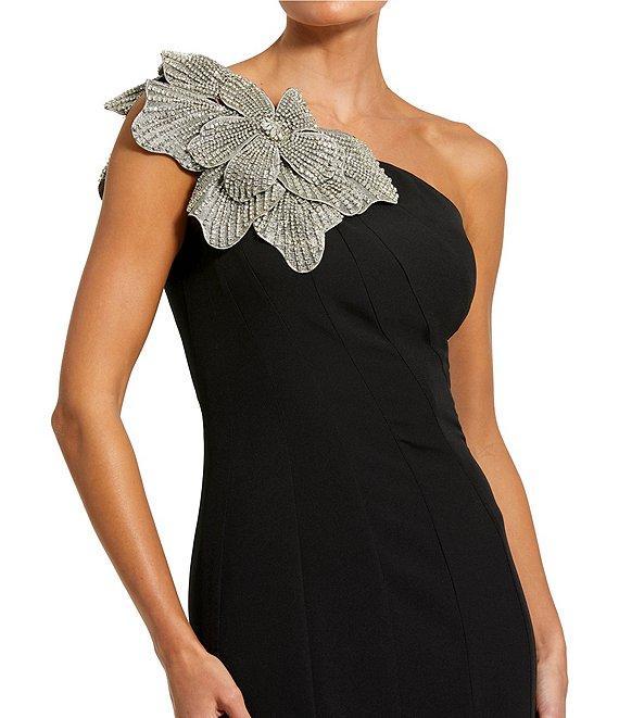 Mac Duggal Crepe One Shoulder Sleeveless Flower Applique Gown Product Image