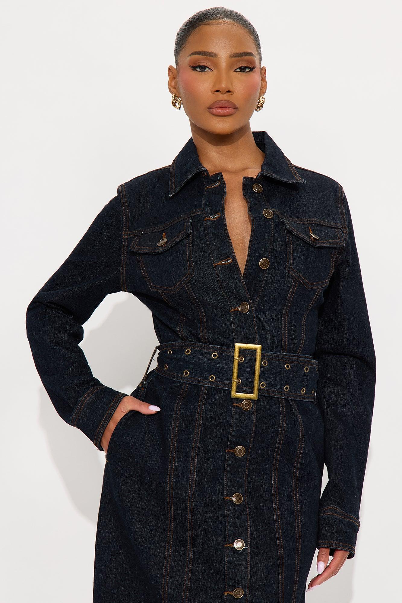 Brooke Belted Denim Trench Coat - Dark Wash Product Image