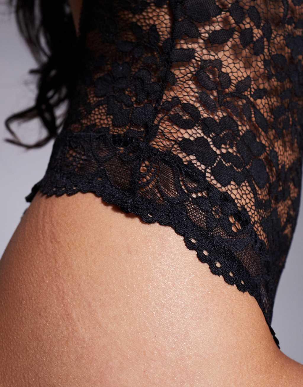 ASOS DESIGN Margot lace soft bodysuit in black Product Image