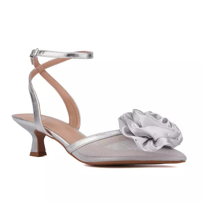 New York & Company® Violetta Women's Ankle Strap Kitten Heels, Size: 6.5, Silver Product Image