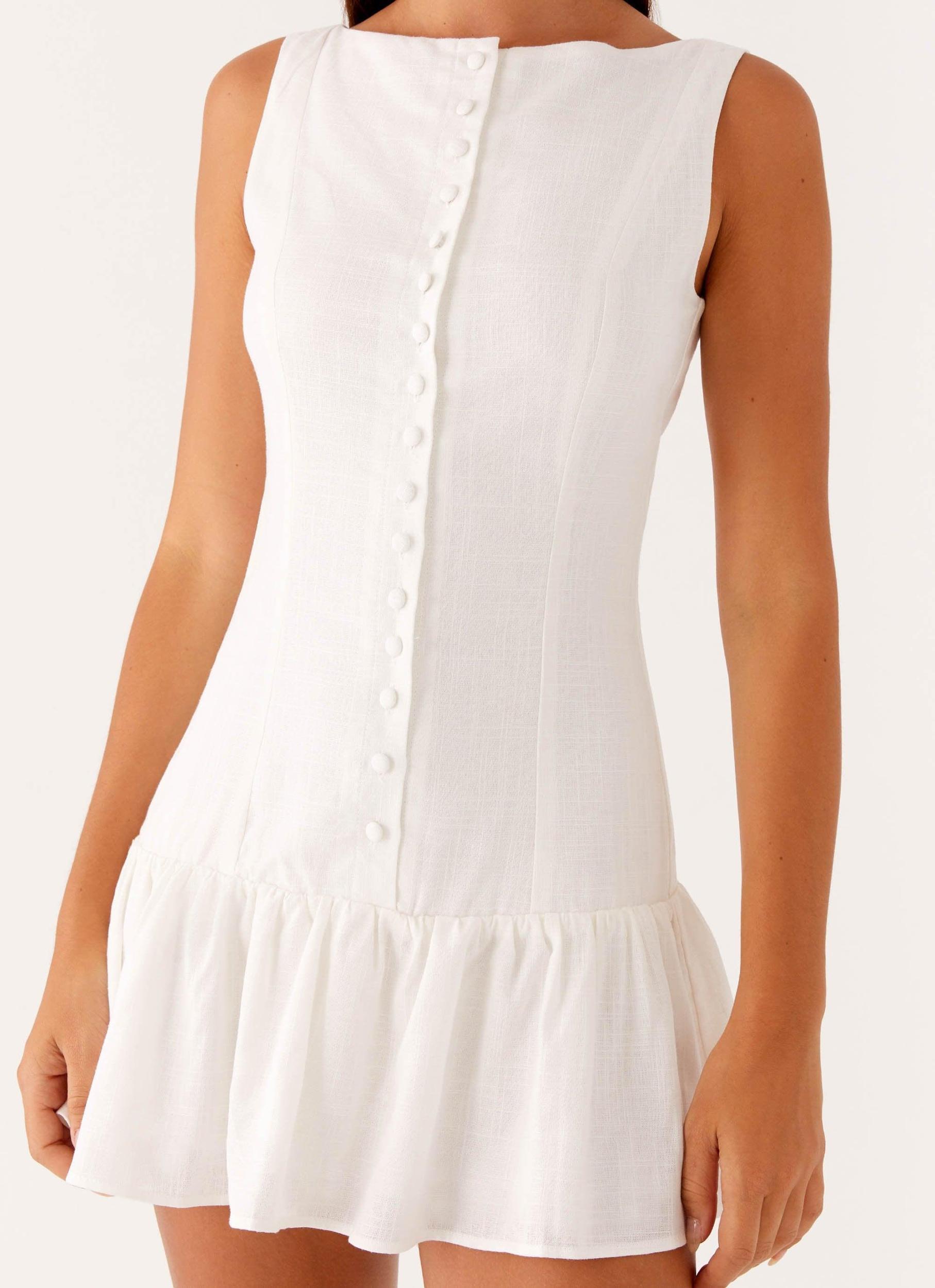 Meggie Linen Mini Dress - White Product Image