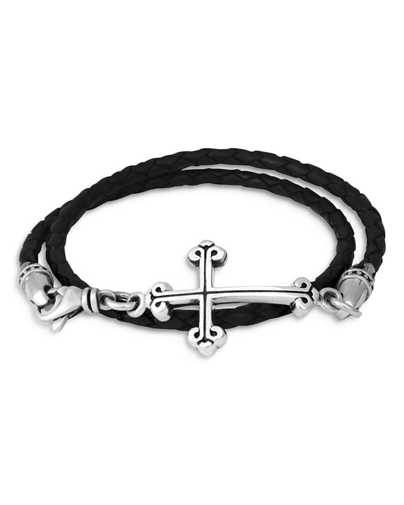 Mens Cross Double-Wrap Leather Bracelet Product Image