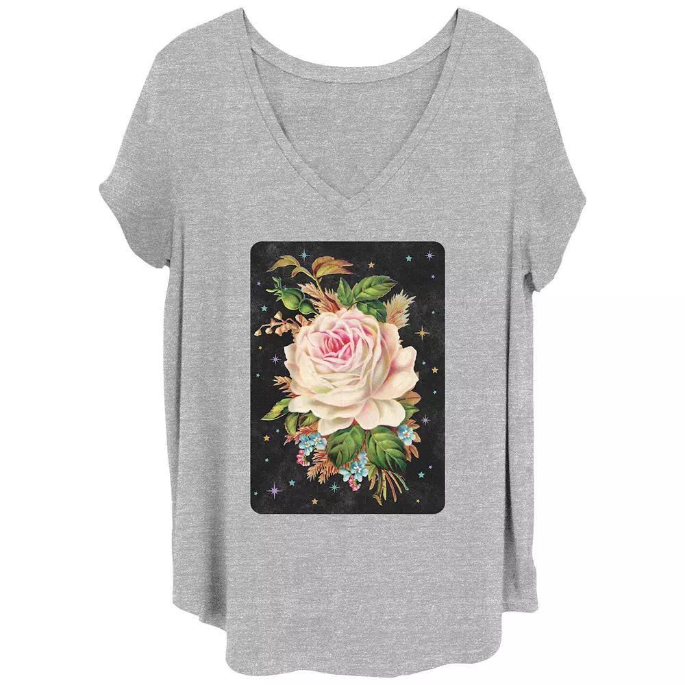 Juniors' Plus Celestial Rose Poster V-Neck Graphic Tee, Women's, Size: 2XL, Grey Gray Product Image
