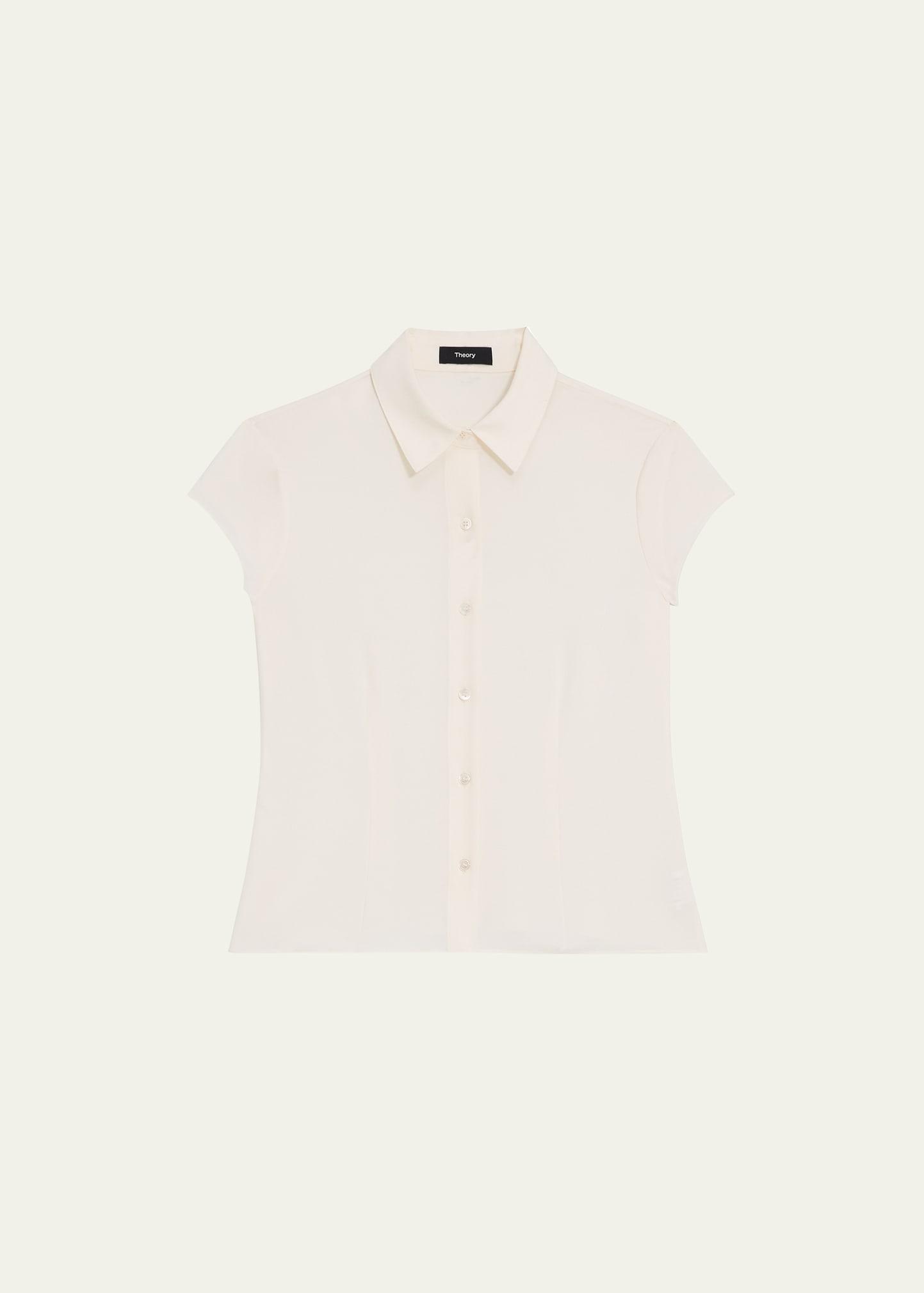Cap-Sleeve Modern Silk Georgette Blouse Product Image