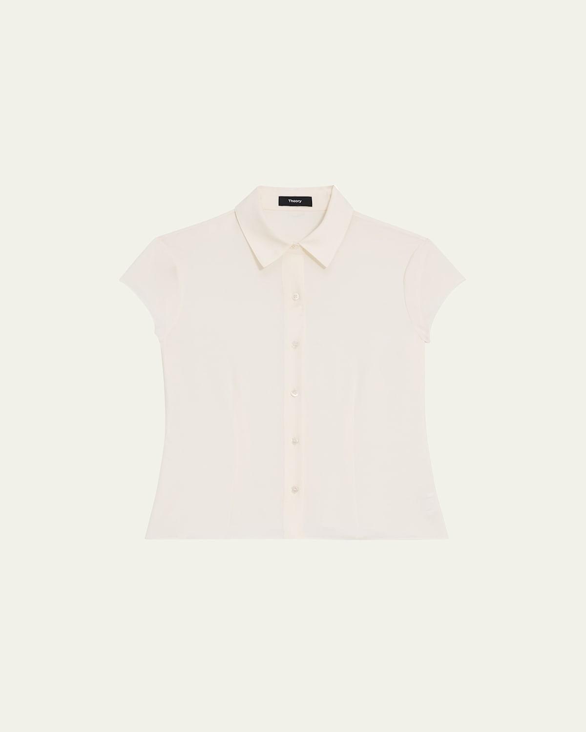 Cap-Sleeve Modern Silk Georgette Blouse Product Image