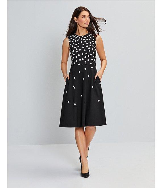 Investments Scuba Crepe Dotted Sleeveless Fit and Flare Dress Product Image