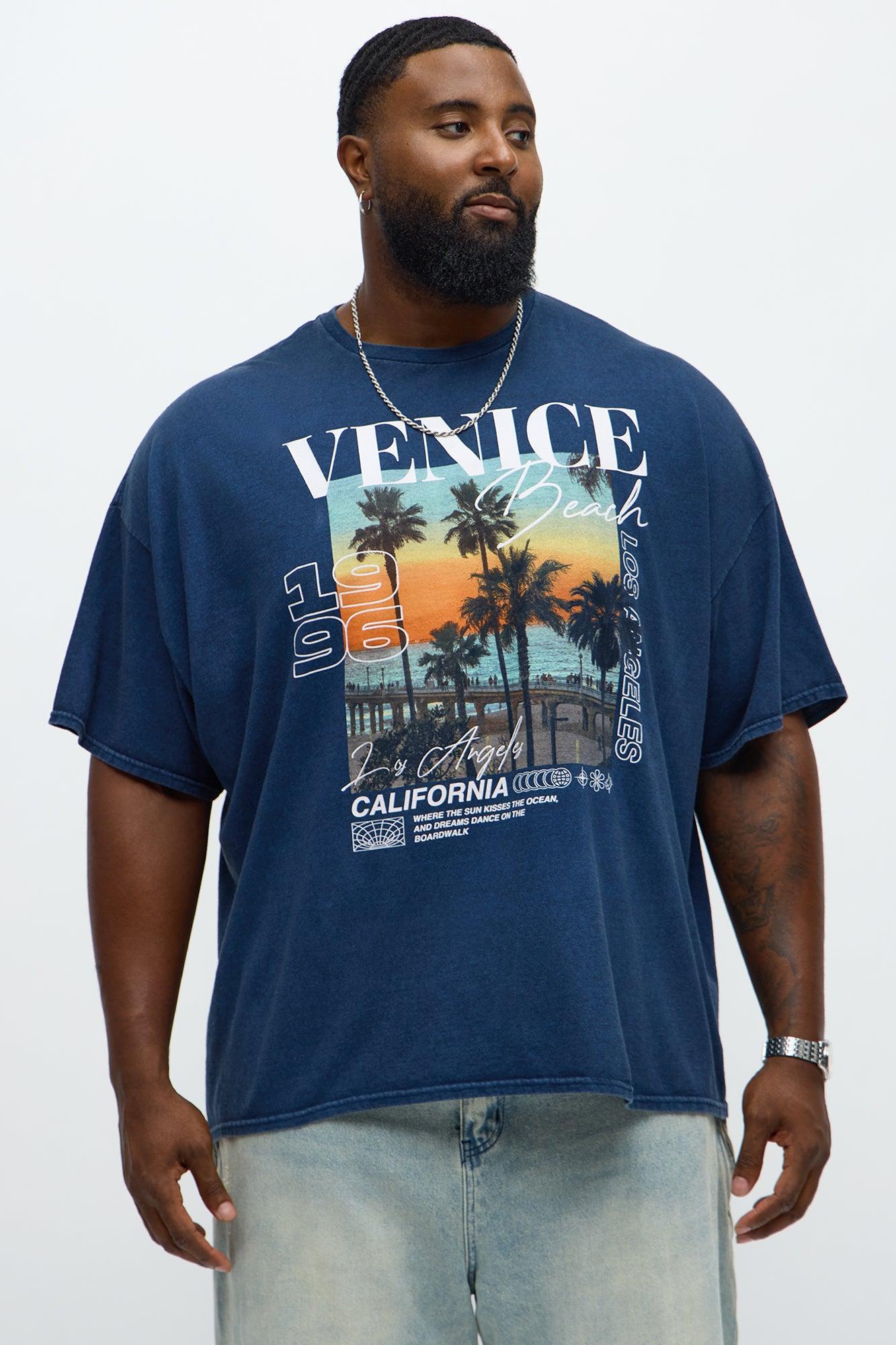 Venice Beach California Oversized Short Sleeve Tee - Navy Wash Product Image