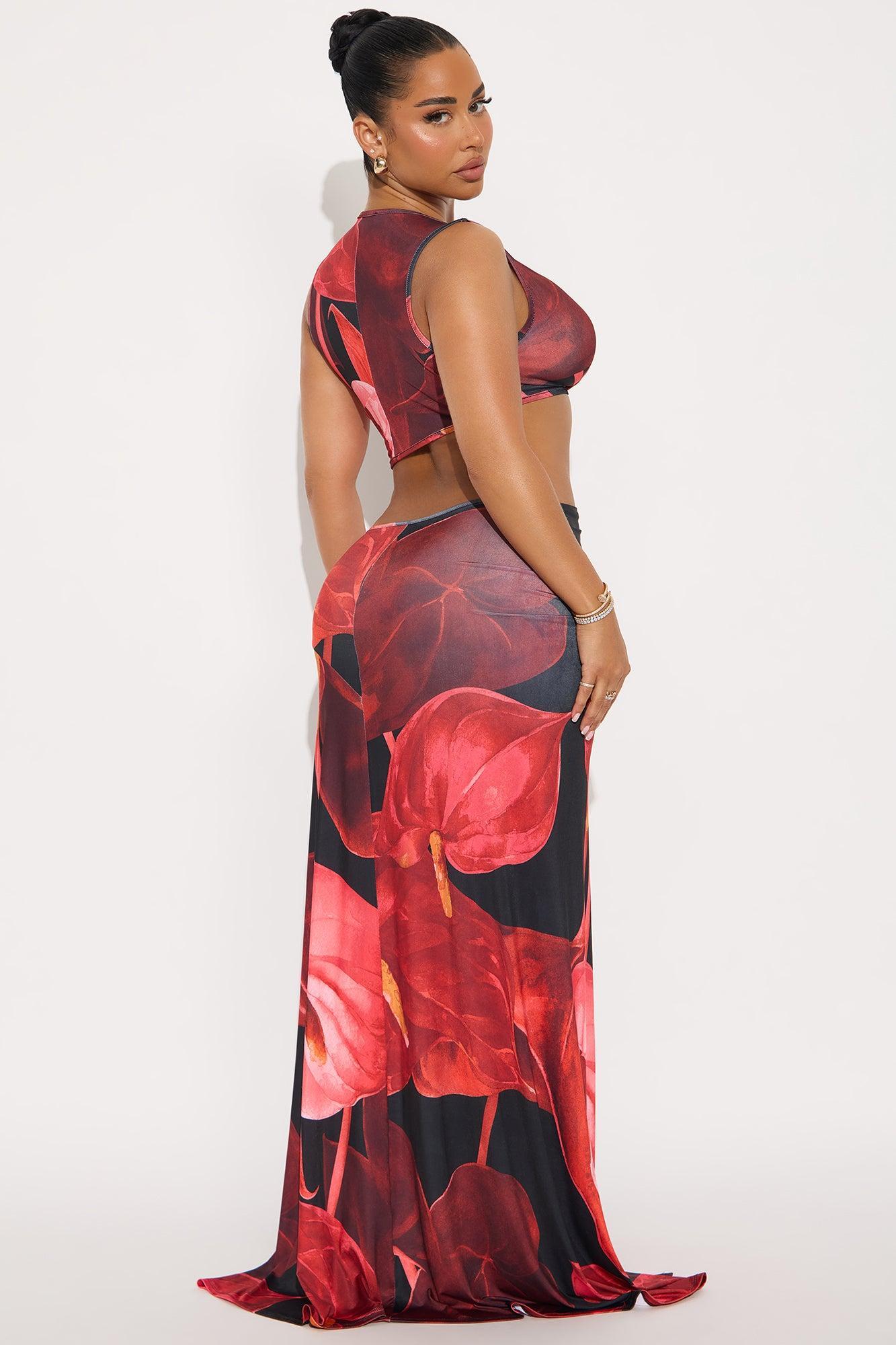 Fierce Cut Out Maxi Dress  - Red/combo Product Image