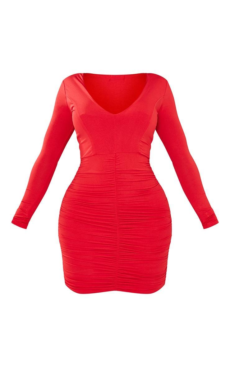 Shape Red Slinky Ruched Mini Dress Product Image