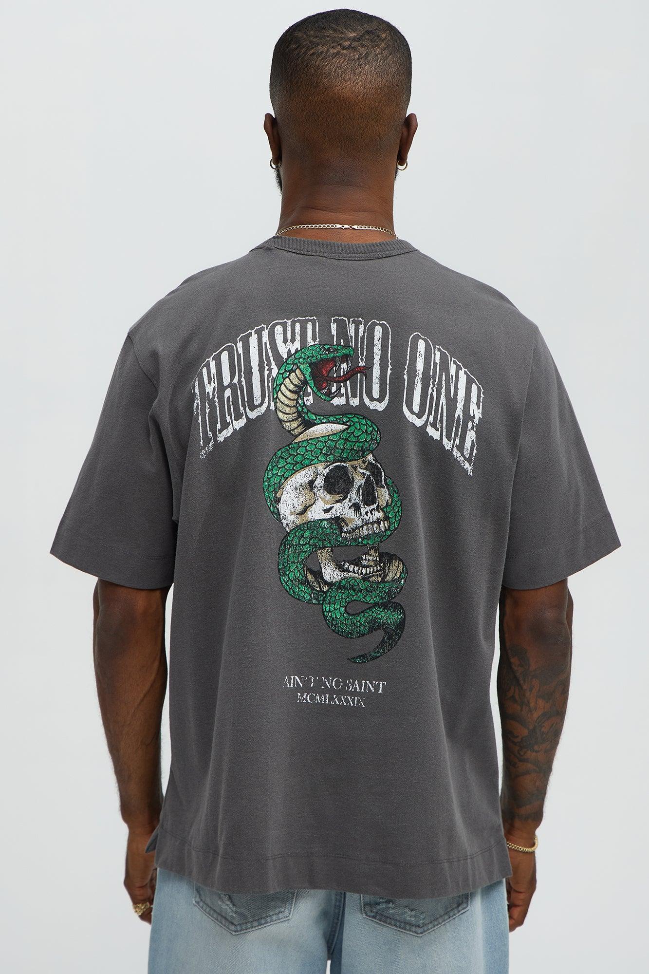 Trust No One Oversized Short Sleeve Tee - Dark Grey Male Product Image