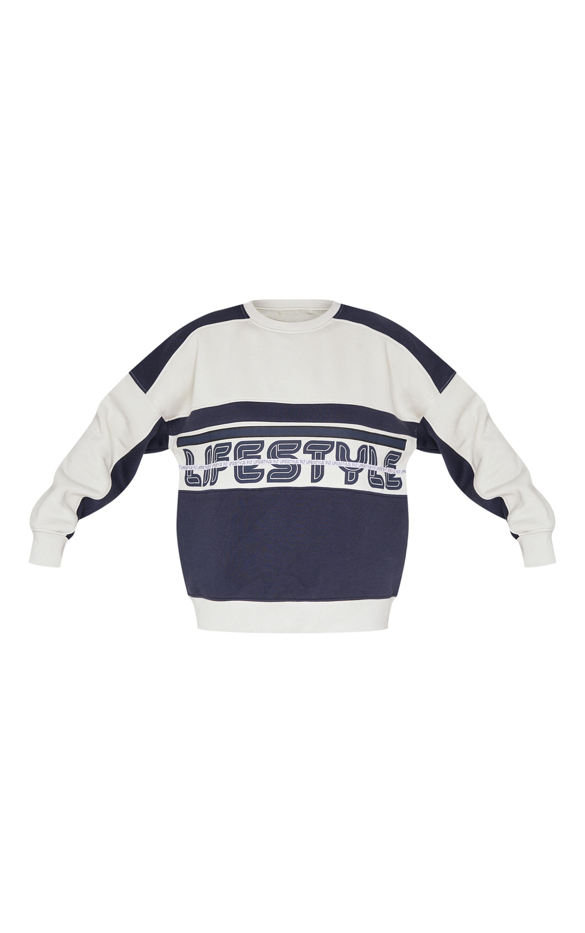 Navy Embroidered Contrast Oversized Varsity Sweatshirt Product Image