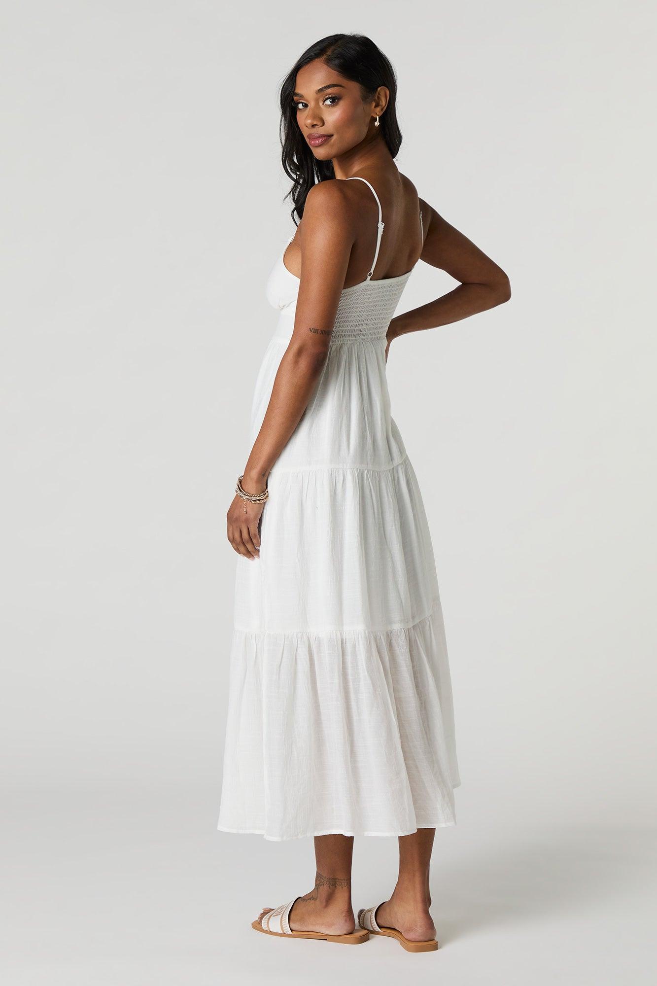 Button Front Tiered Midi Dress Female Product Image
