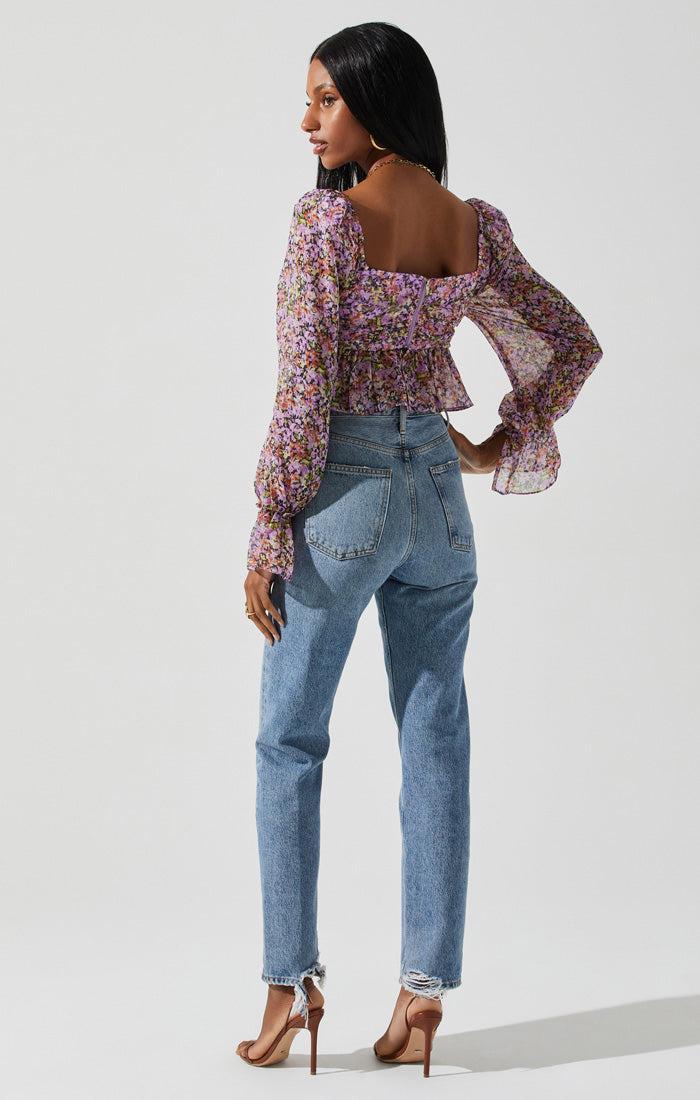 ASTR the Label | Luann Top | Purple Navy Floral  FINAL SALE Product Image