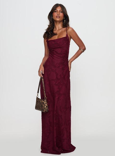 Celena Maxi Dress Burgundy Burnout Product Image