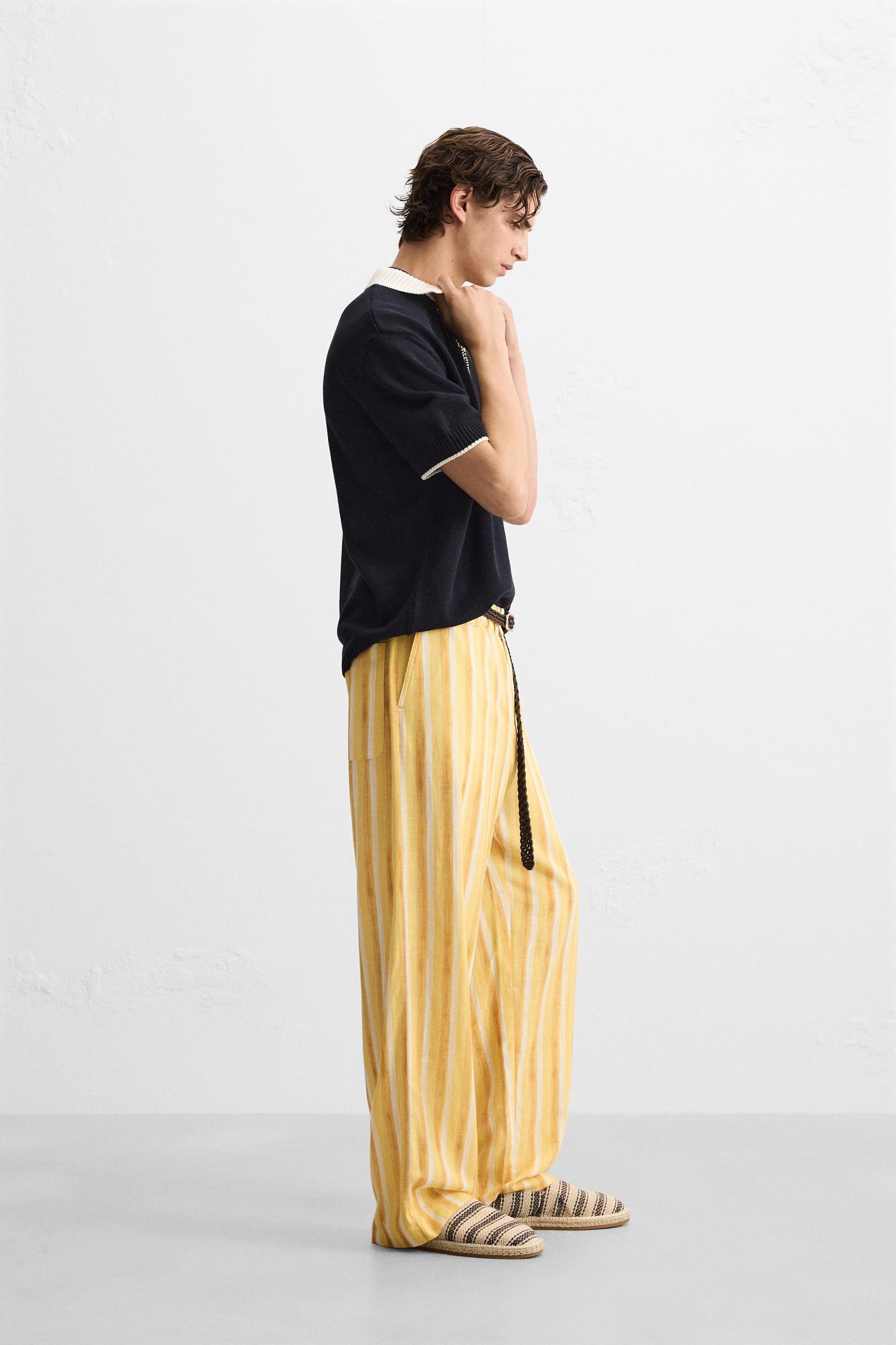VISCOSE LINEN STRIPED PANTS Product Image