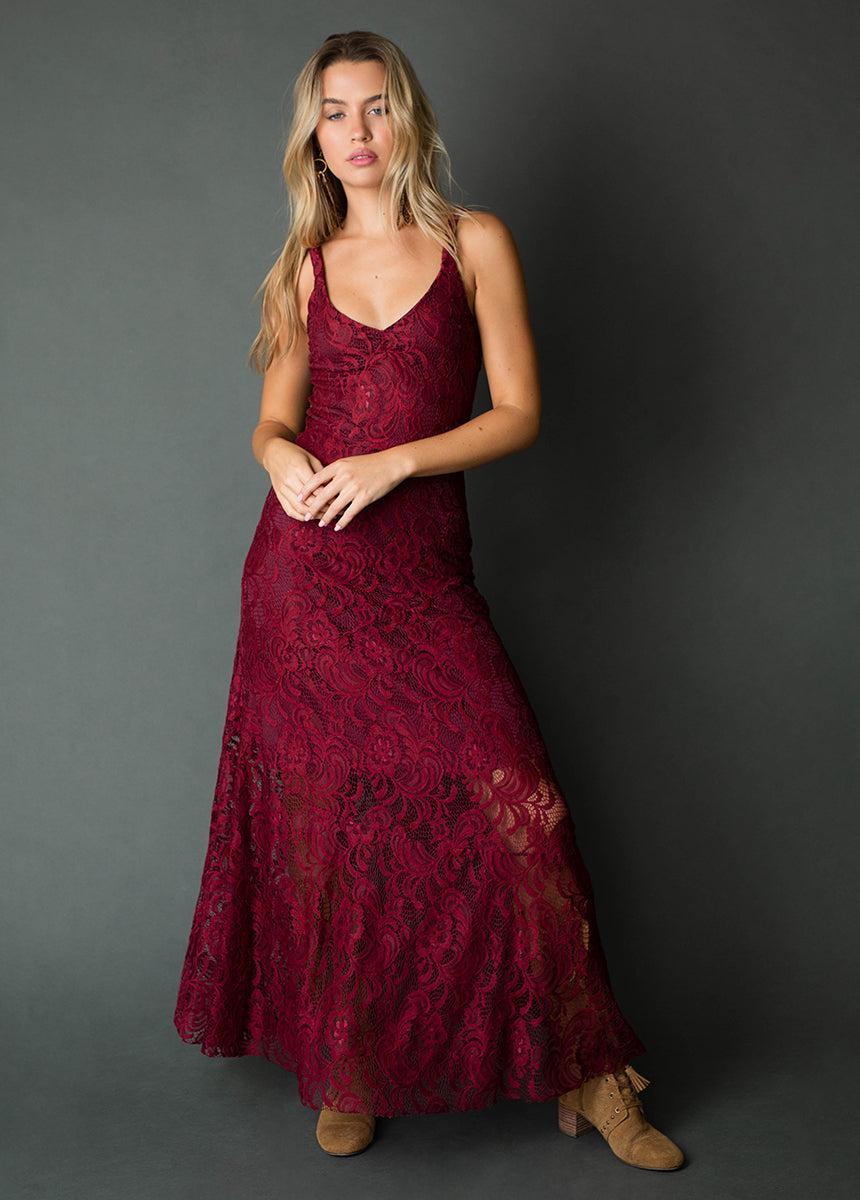 Carmel Slip Dress in Burgundy Female Product Image