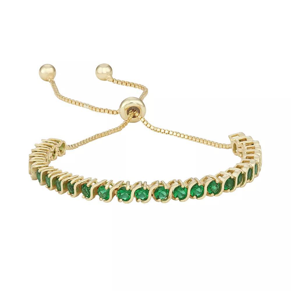 14k Gold Over Silver Simulated Emerald S-Link Lariat Bracelet, Women's, Size: 9", Green Product Image