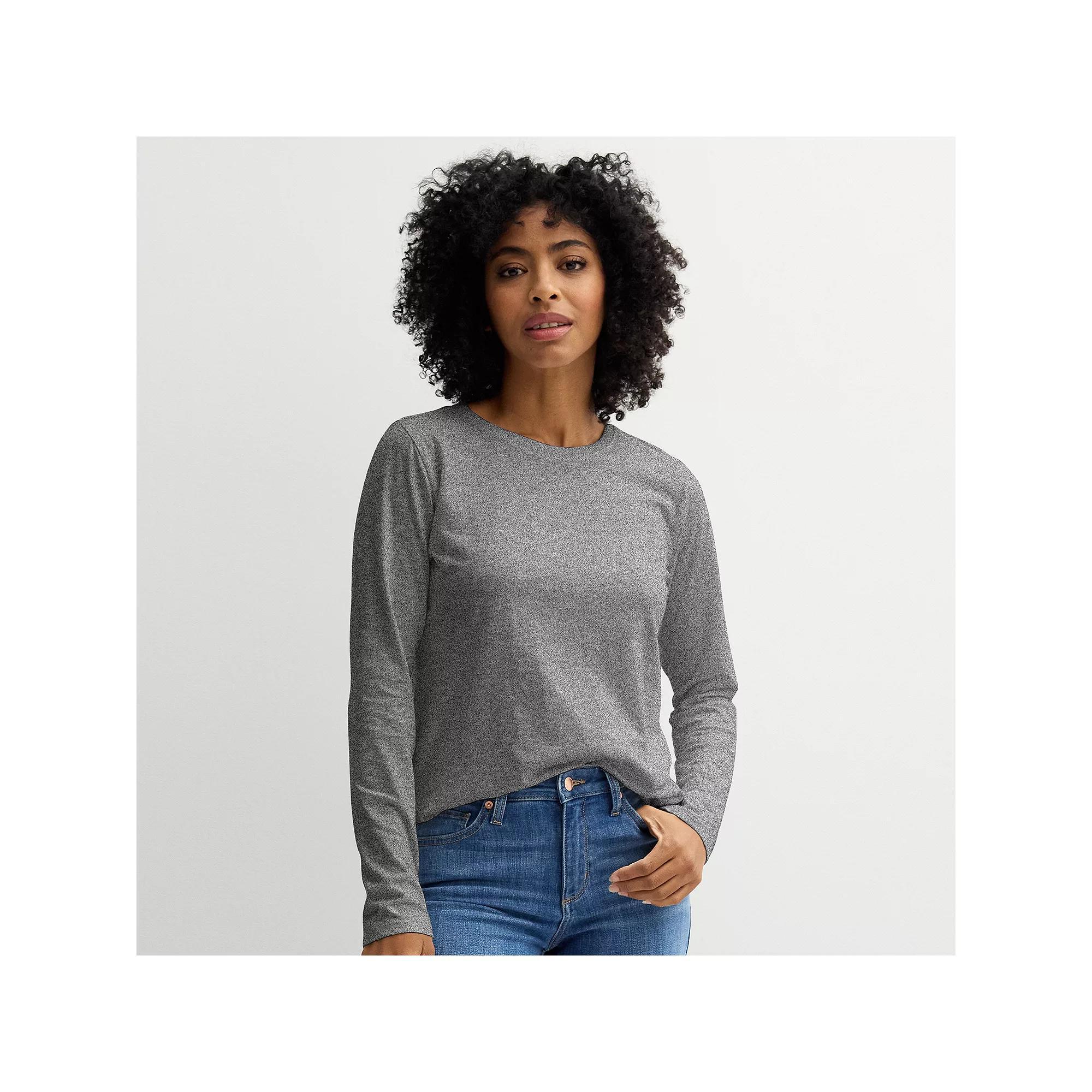 Women's Sonoma Goods For Life® Everyday Long Sleeve Crewneck Tee, Size: Medium, Grey Product Image