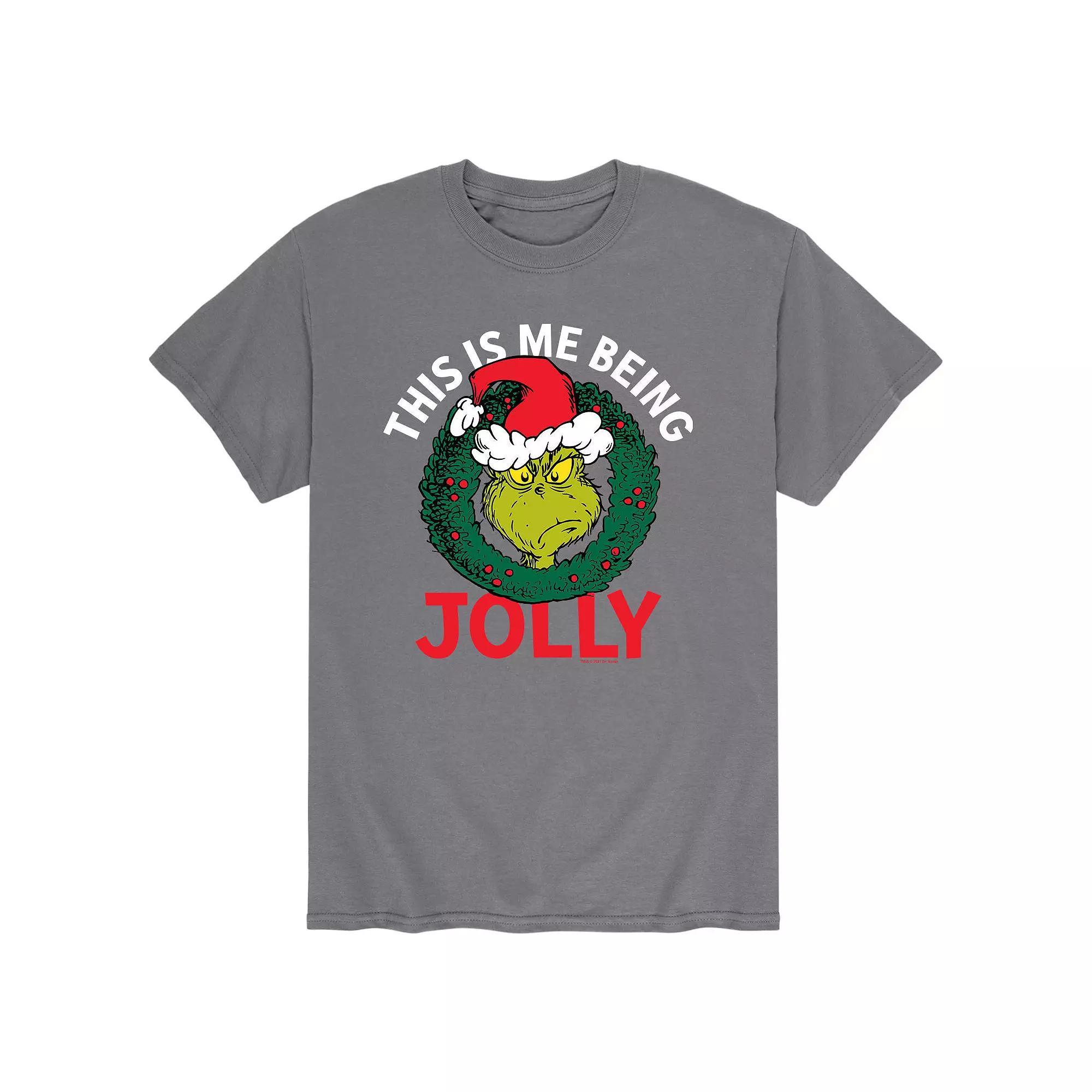Men's Dr. Seuss The Grinch "This Is Me Being Jolly" Tee, Size: Small, Gray Product Image