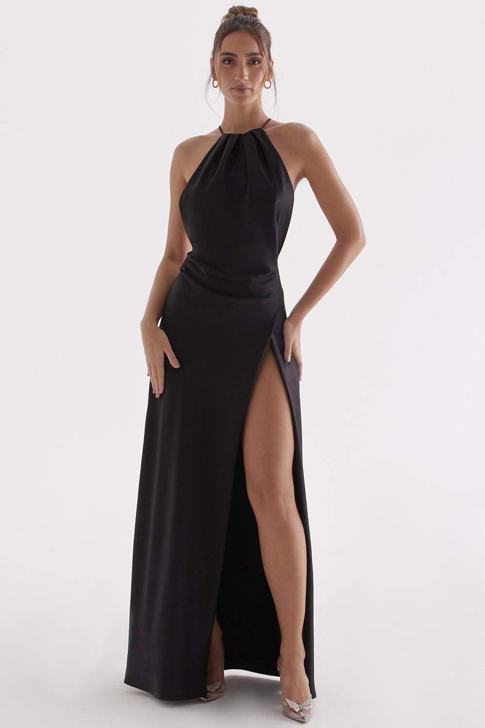 Zanab  black thigh slit maxi dress - sale Product Image