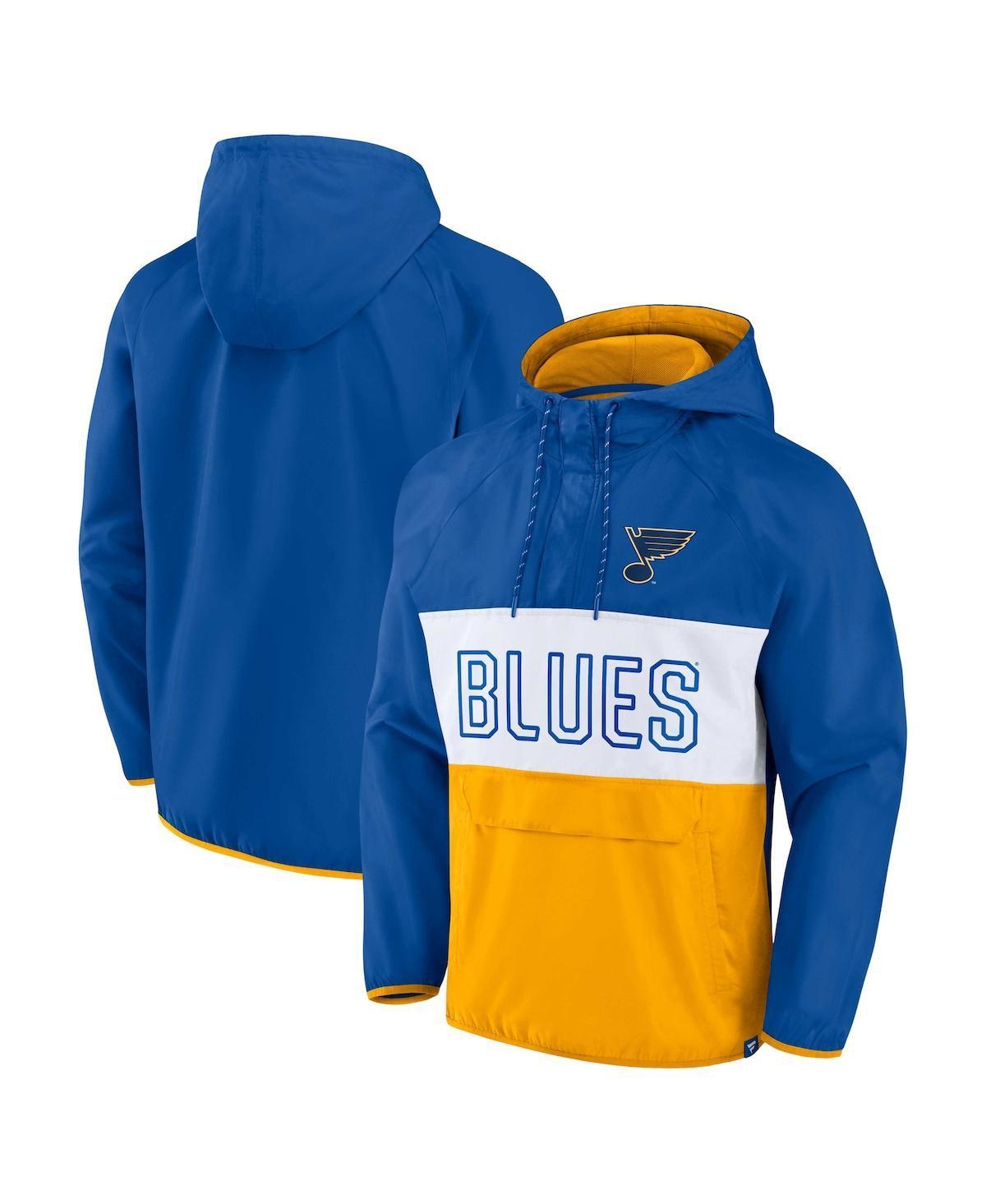 Men's Fanatics Branded Blue/Gold St. Louis Blues Backhand Shooter Defender Anorak Raglan Hoodie Quarter-Zip Jacket, Size: Large Product Image