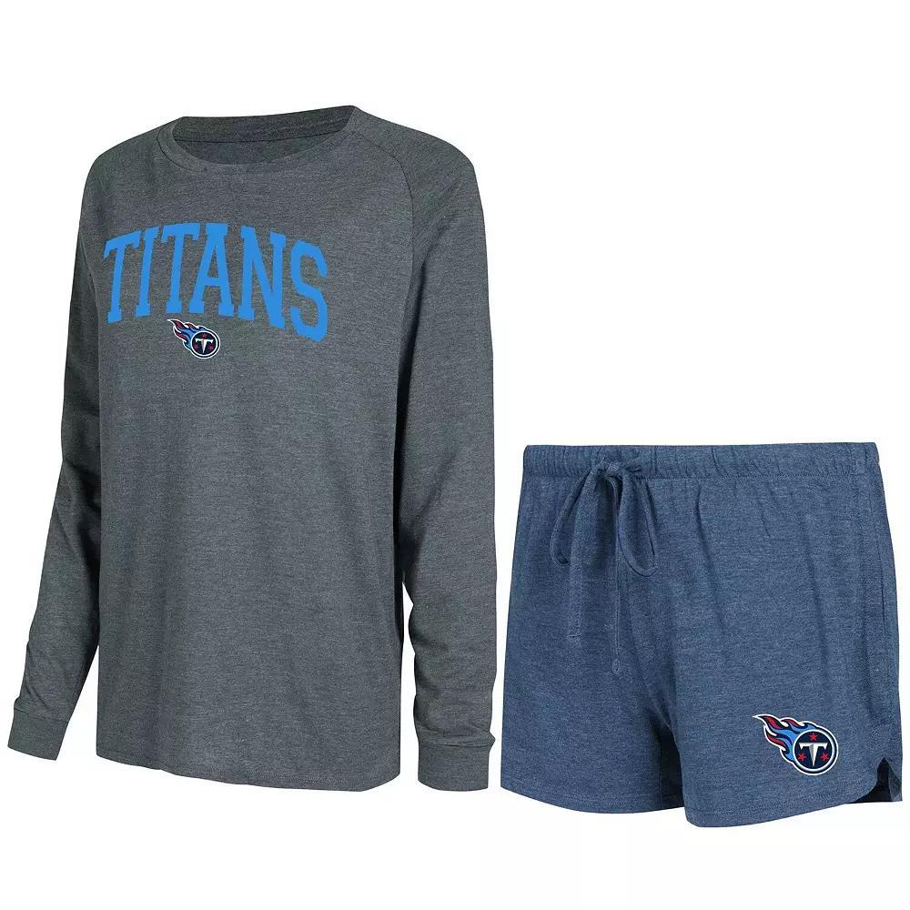 Women's Concepts Sport Navy/Charcoal Tennessee Titans Raglan Long Sleeve T-Shirt & Shorts Lounge Set, Size: Medium, Blue Product Image